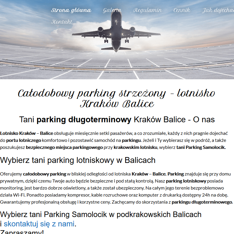 Kraków - prywatny parking przy lotnisku balice